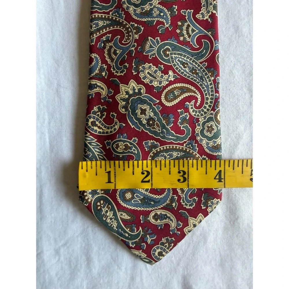 Lands End Men Red Paisley Silk Tie Handsewn USA Extra Long Preppy Formal Wedding